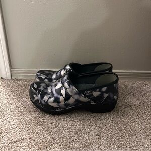 Dansko Nursing Black and White Floral Clogs